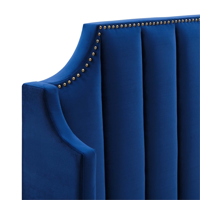 Modway Daniella Performance Velvet Queen Platform Bed in Navy
