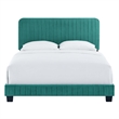 Modway Celine Channel Tufted Performance Velvet Full Bed in Teal Green