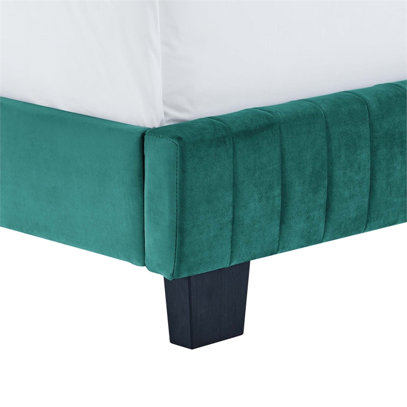 Modway Celine Channel Tufted Performance Velvet Full Bed in Teal Green