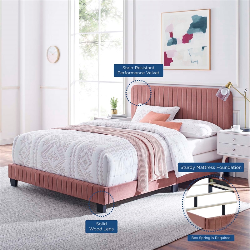 Modway Celine Channel Tufted Performance Velvet Twin Bed in Dusty Rose
