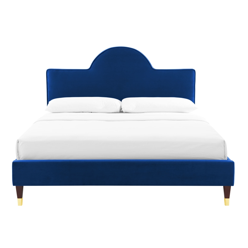 Modway Aurora Stain-resistant Performance Velvet Queen Bed in Navy