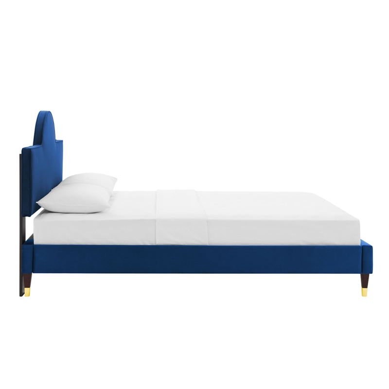 Modway Aurora Stain-resistant Performance Velvet Queen Bed in Navy