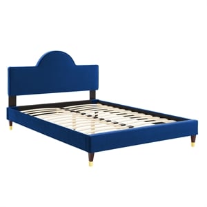 Modway Aurora Stain-resistant Performance Velvet Queen Bed in Navy
