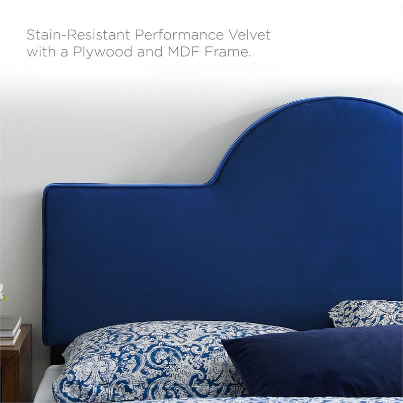 Modway Aurora Stain-resistant Performance Velvet Queen Bed in Navy