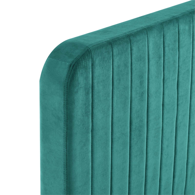 Modway Celine Channel Tufted Performance Velvet King Platform Bed in Teal Green