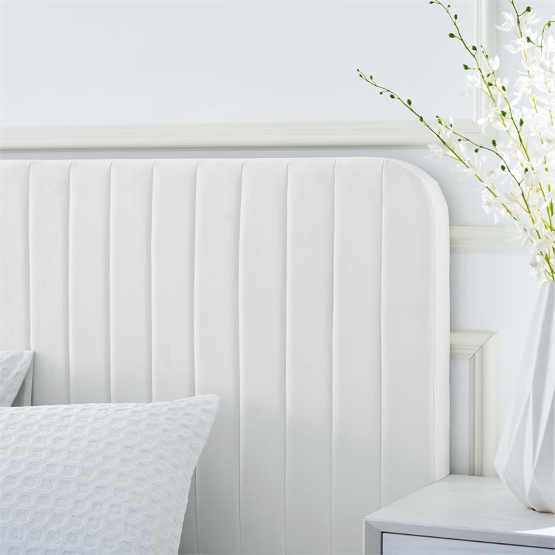 Modway Celine Channel Tufted Performance Velvet King Platform Bed in White