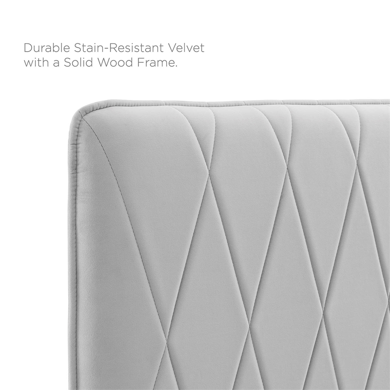 Modway Phillipa Velvet Queen Platform Bed with Gold Legs in Light Gray