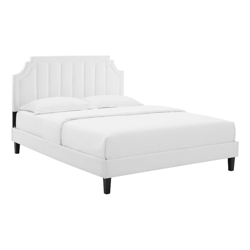 Modway Sienna Modern Performance Velvet Queen Platform Bed in White