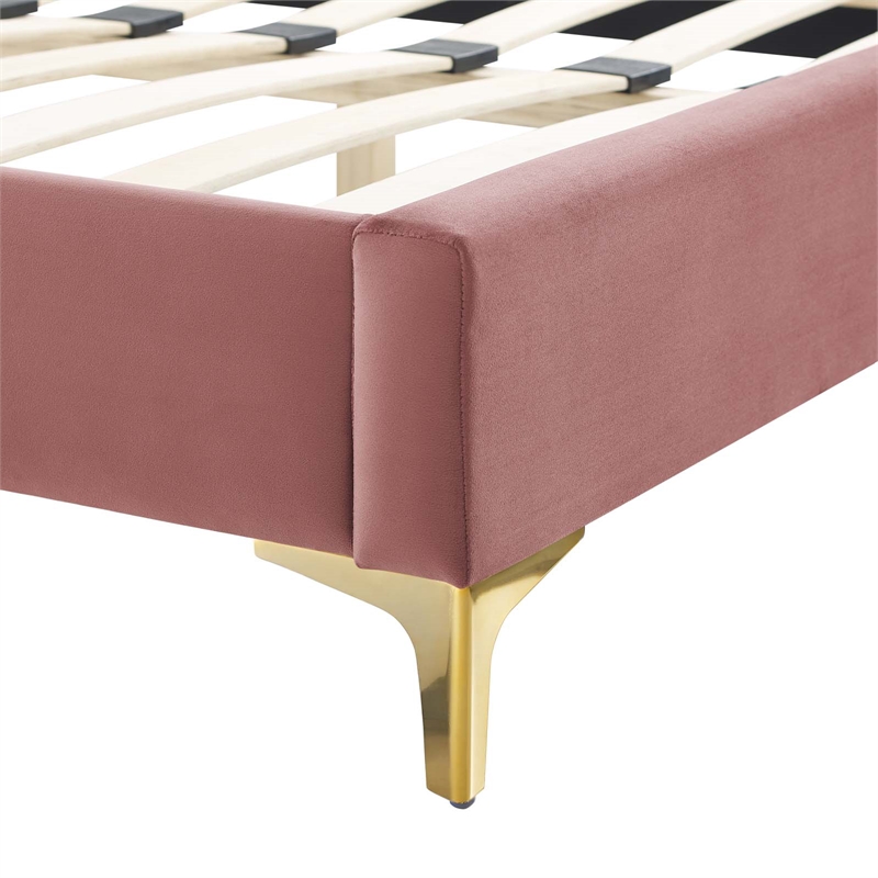 Modway Juniper Channel Tufted Velvet Queen Platform Bed in Dusty Rose