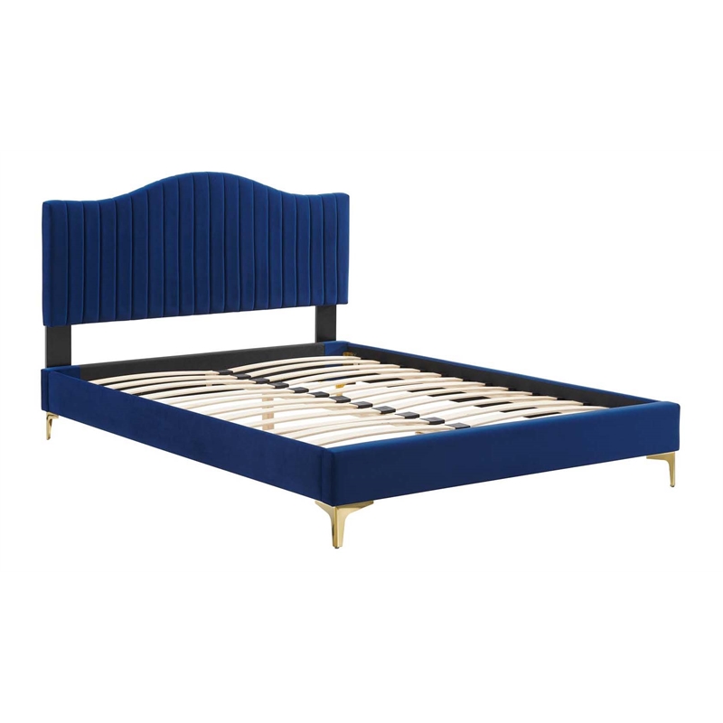 Modway Juniper Channel Tufted Performance Velvet Queen Platform Bed - Navy