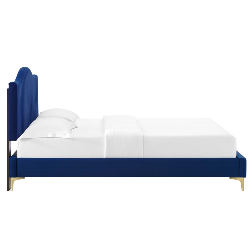 Modway Juniper Channel Tufted Performance Velvet Queen Platform Bed - Navy