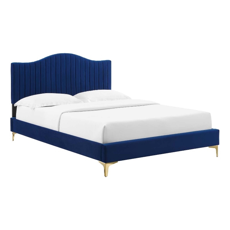 Modway Juniper Channel Tufted Performance Velvet Queen Platform Bed - Navy