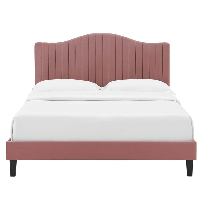 Modway Juniper Channel Tufted Performance Velvet King Platform Bed in Dusty Rose