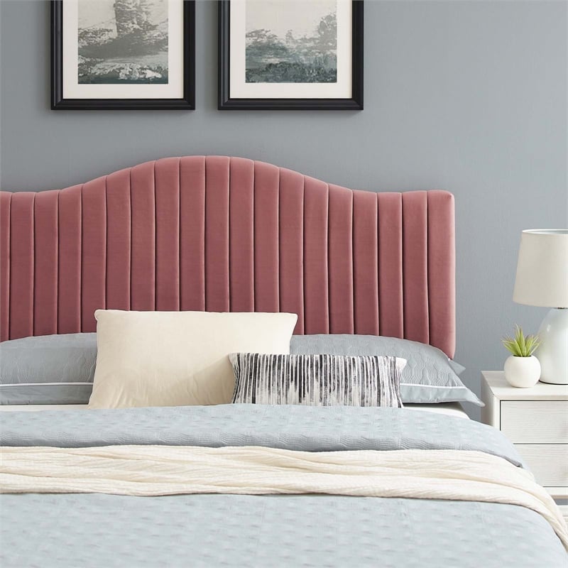 Modway Juniper Channel Tufted Performance Velvet King Platform Bed in Dusty Rose