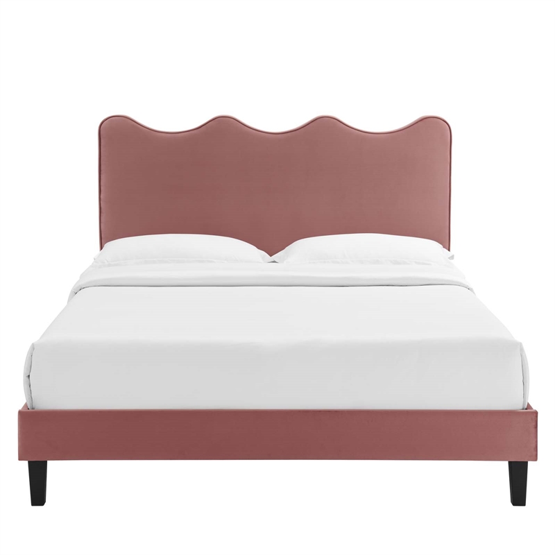 Modway Current Modern Performance Velvet Twin Platform Bed in Dusty Rose Pink