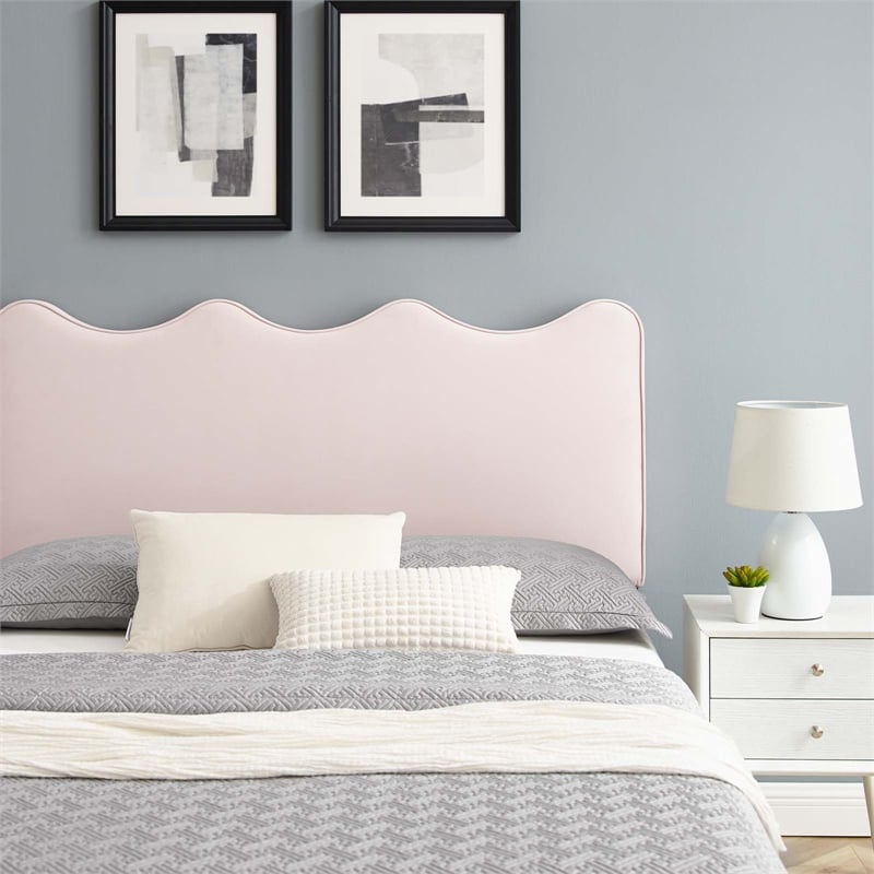Modway Current Modern Performance Velvet Twin Platform Bed in Pink