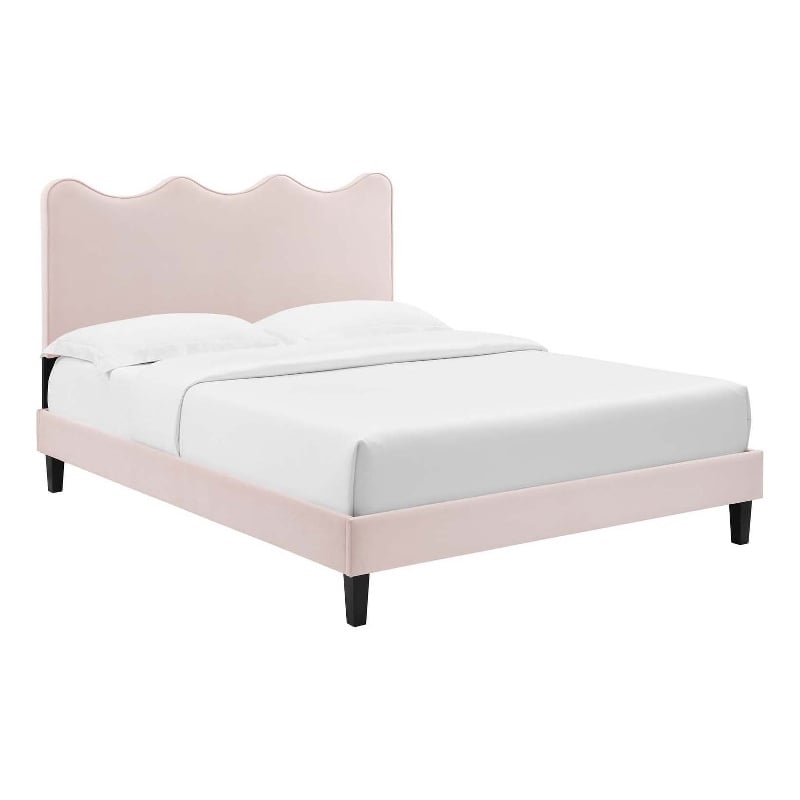 Modway Current Modern Performance Velvet Twin Platform Bed in Pink