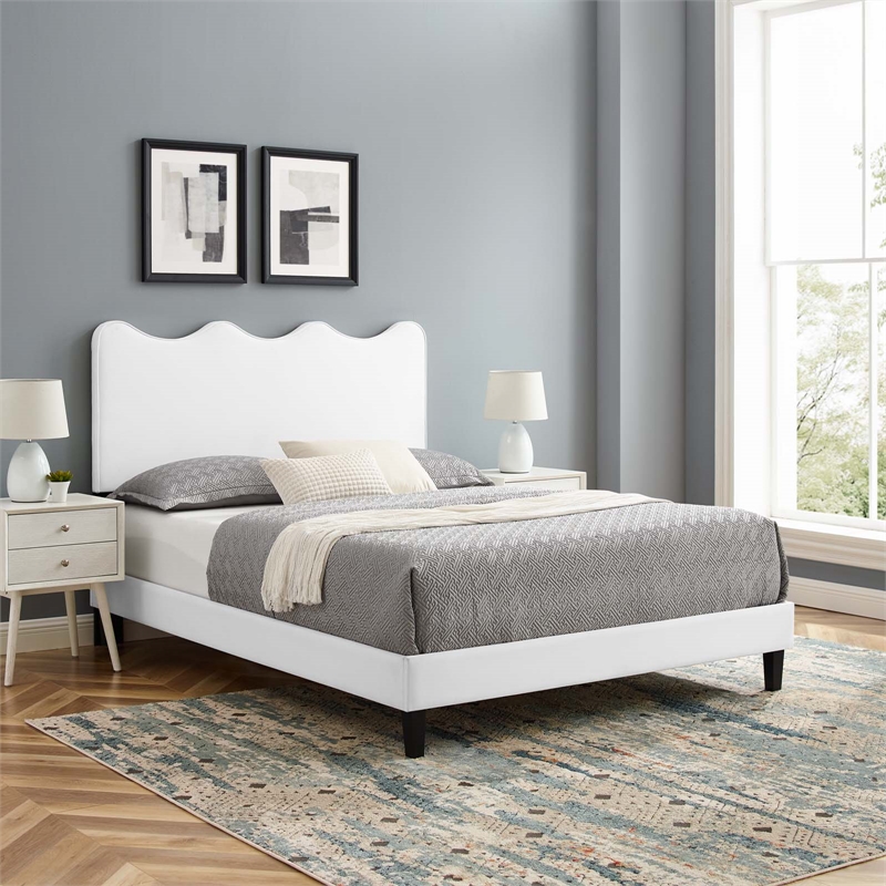 Modway Current Modern Performance Velvet Twin Platform Bed in White