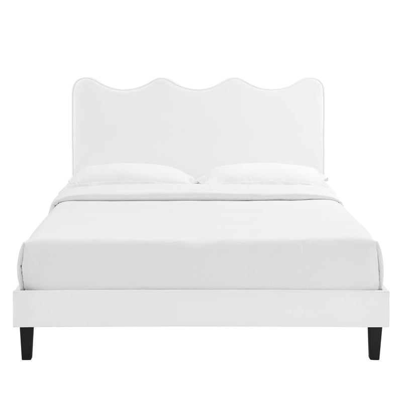 Modway Current Modern Performance Velvet Twin Platform Bed in White
