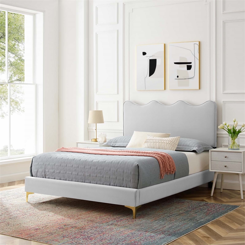Modway Current Modern Performance Velvet Full Platform Bed - Light Gray