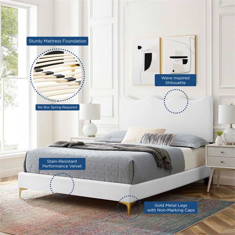 Modway Current Modern Performance Velvet Full Platform Bed - White