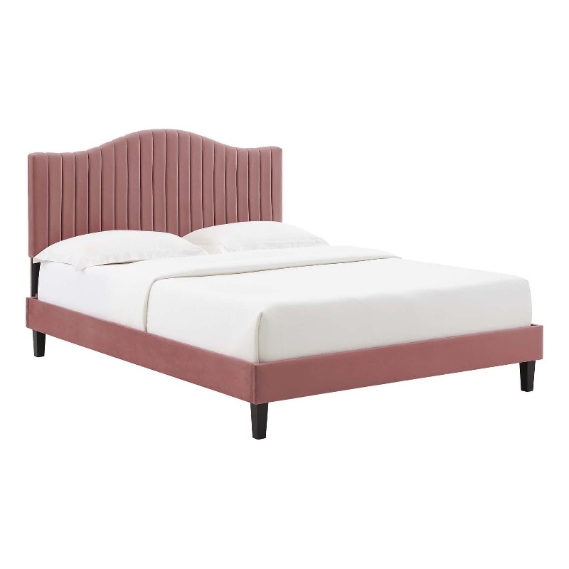 Modway Juniper Channel Tufted Performance Velvet Twin Platform Bed in Dusty Rose