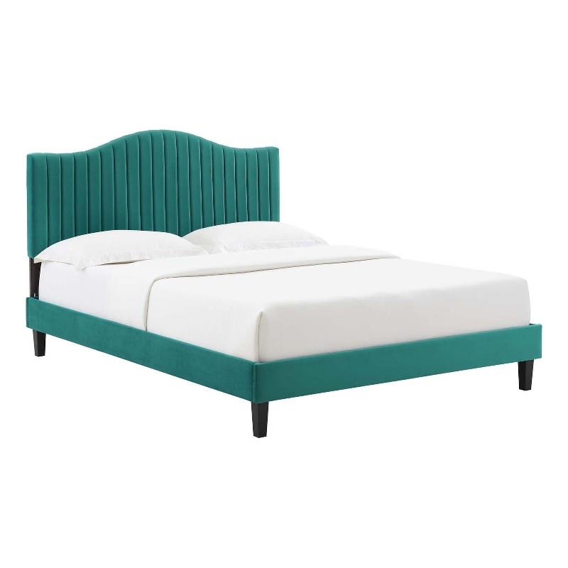 Modway Juniper Channel Tufted Performance Velvet Twin Platform Bed in Teal