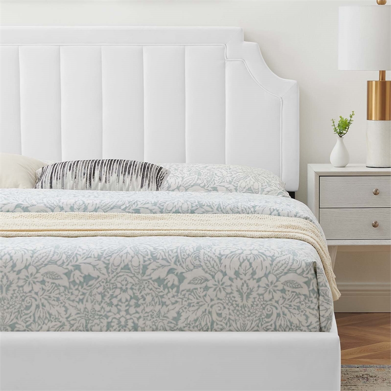Modway Sienna Modern Style Performance Velvet Queen Platform Bed in White