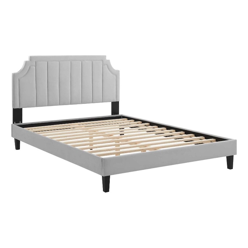 Modway Sienna Modern Performance Velvet Queen Platform Bed in Light Gray