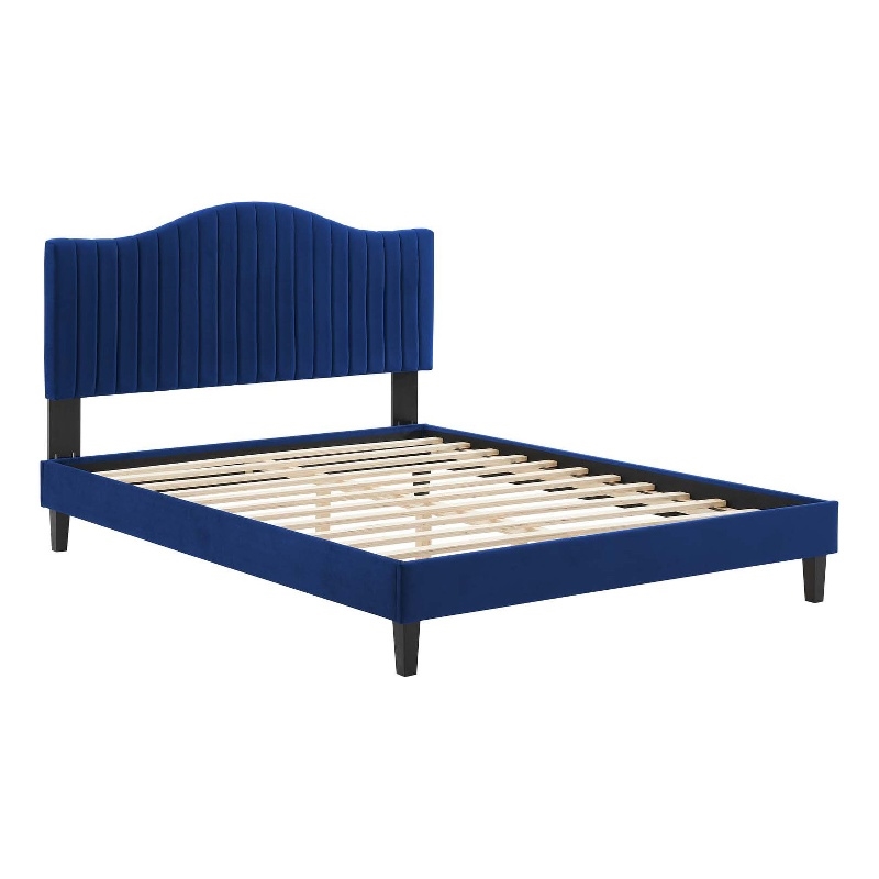 Modway Juniper Channel Tufted Performance Velvet Full Platform Bed in Navy