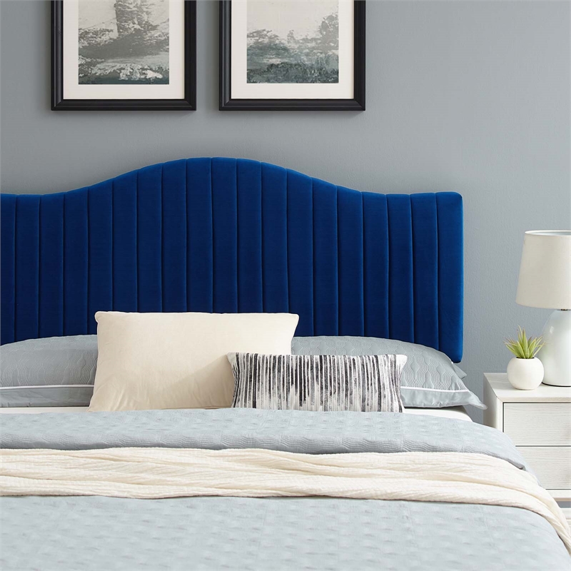 Modway Juniper Channel Tufted Performance Velvet Full Platform Bed in Navy