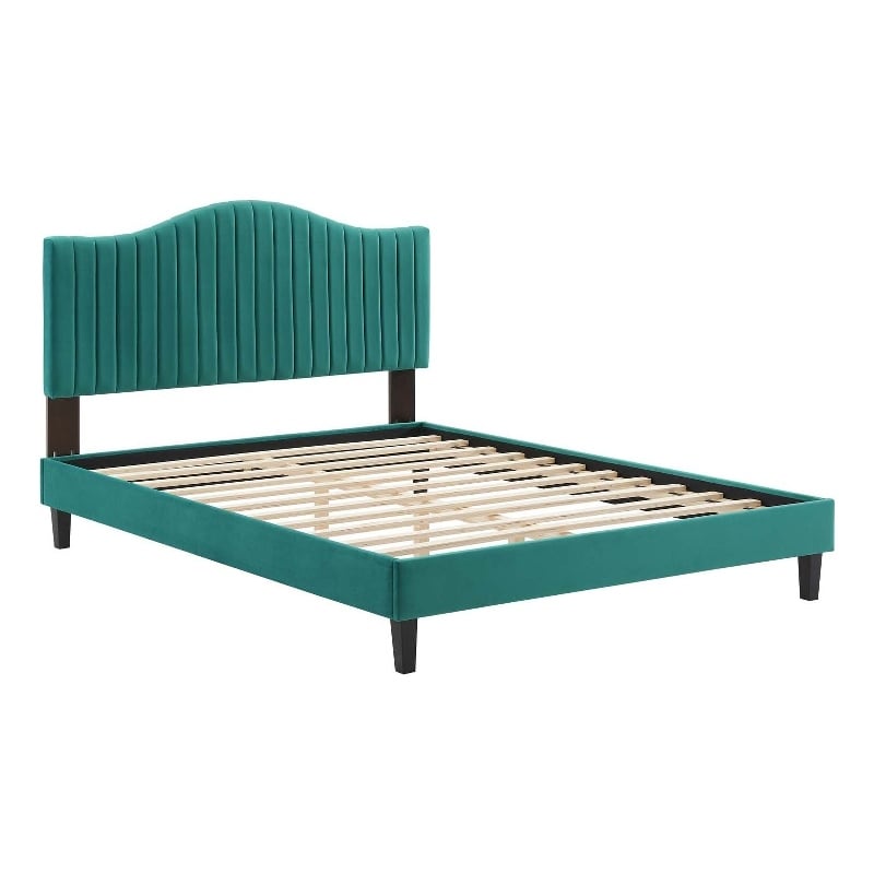 Modway Juniper Channel Tufted Performance Velvet Full Platform Bed in Teal