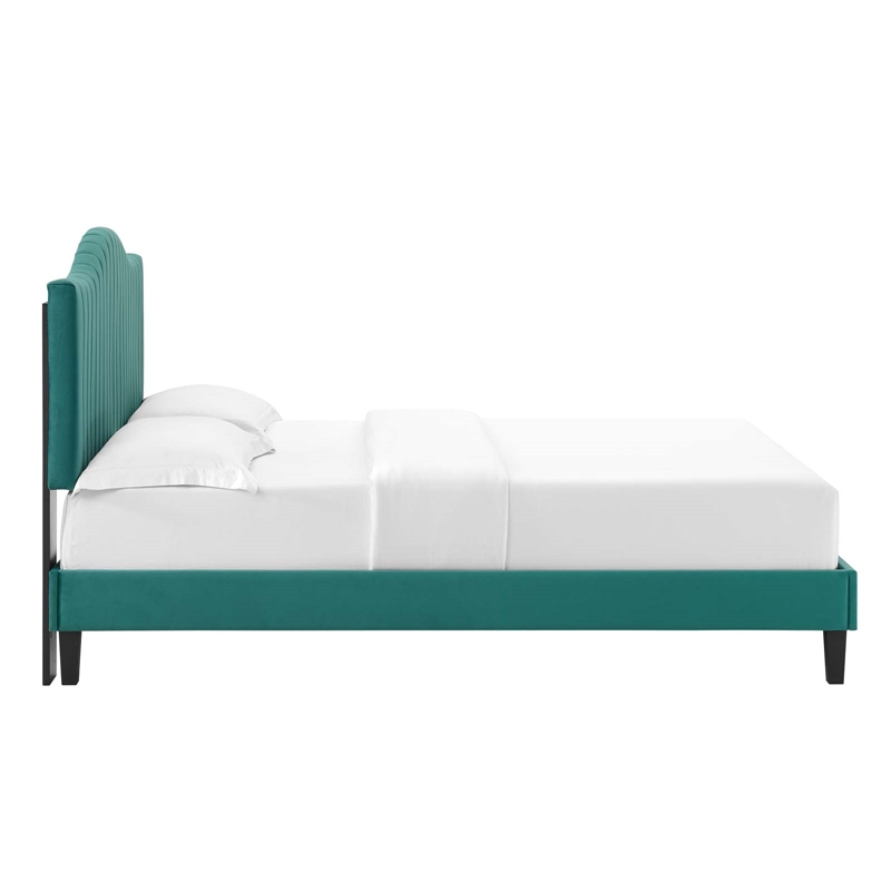 Modway Juniper Channel Tufted Performance Velvet Full Platform Bed in Teal