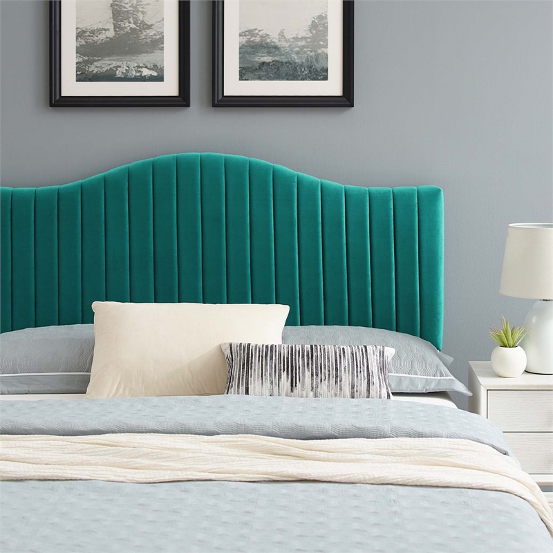 Modway Juniper Channel Tufted Performance Velvet Full Platform Bed in Teal