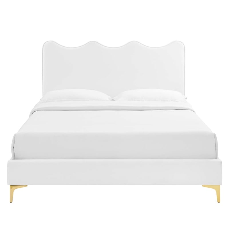Modway Current Modern Performance Velvet Queen Platform Bed - White