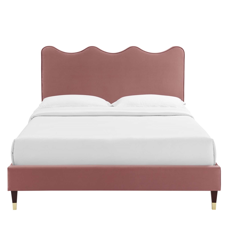 Modway Current Modern Style Velvet Queen Platform Bed in Dusty Rose Pink