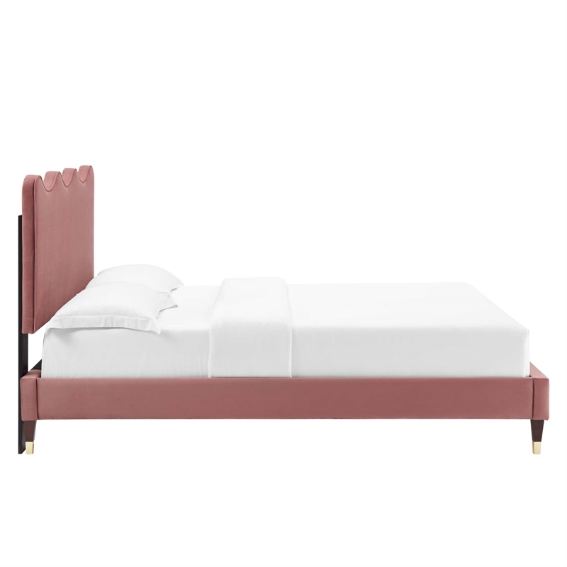 Modway Current Modern Style Velvet Queen Platform Bed in Dusty Rose Pink