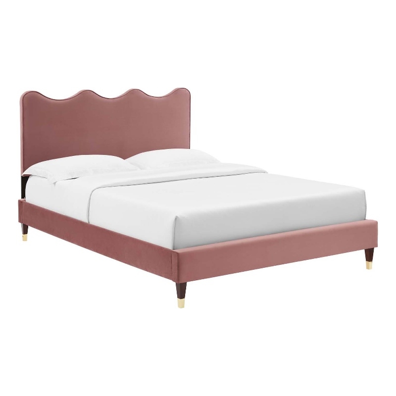 Modway Current Modern Style Velvet Queen Platform Bed in Dusty Rose Pink