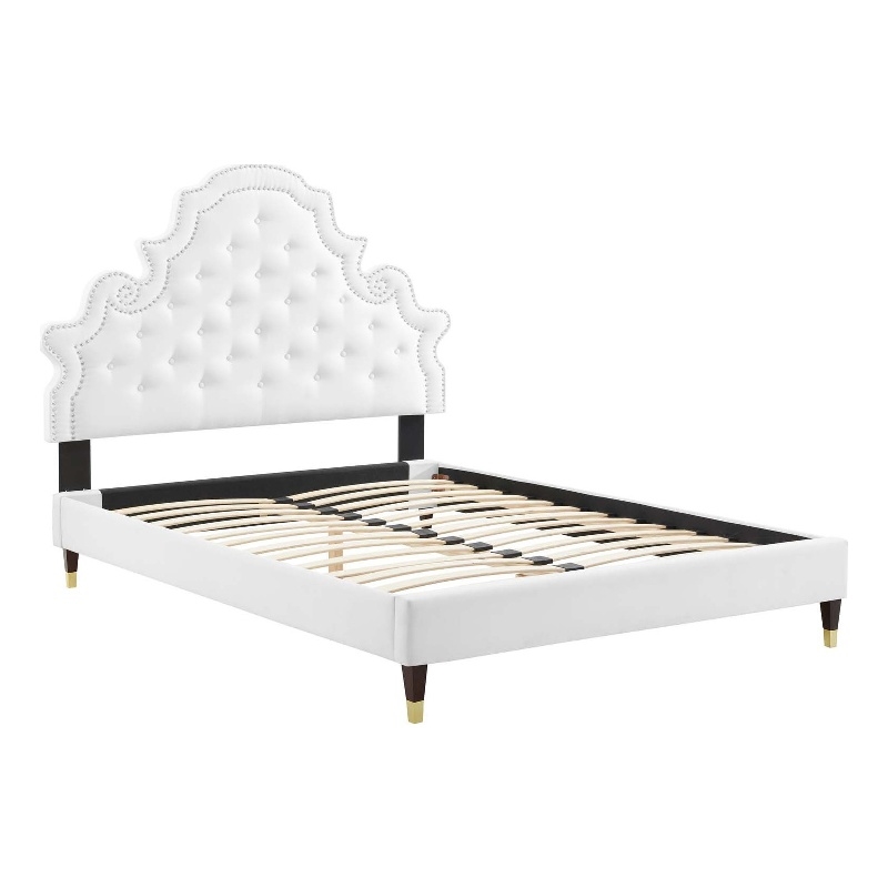Modway Gwyneth Performance Velvet Queen Platform Bed in White