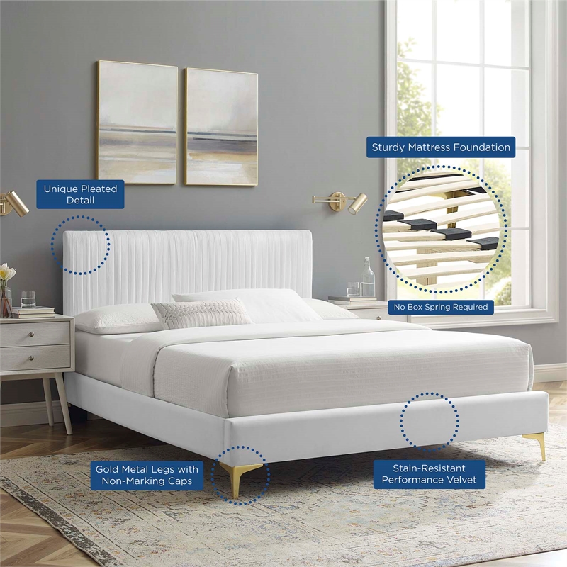 Modway Peyton Modern Performance Velvet Full Platform Bed - White
