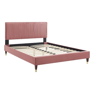 modway peyton modern style velvet full platform bed in dusty rose pink