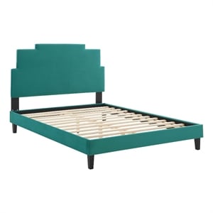 Modway Lindsey Modern Performance Velvet Twin Platform Bed in Teal Green