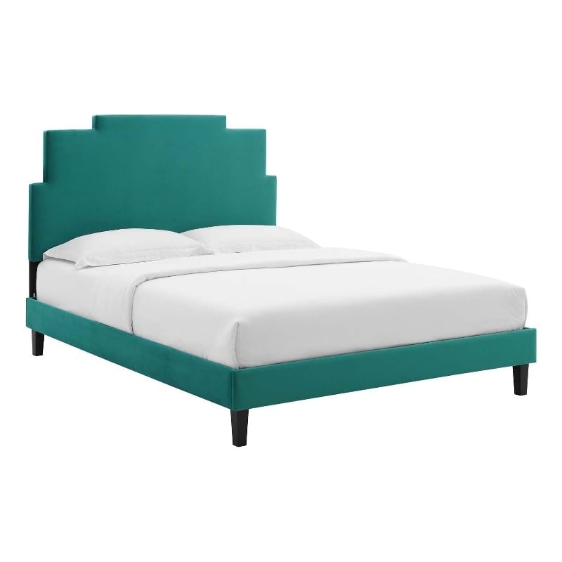 Modway Lindsey Modern Performance Velvet Twin Platform Bed in Teal Green