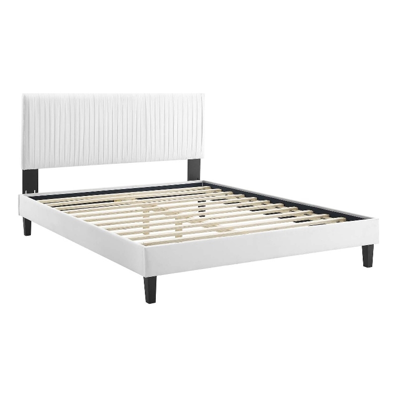 Modway Peyton Modern Performance Velvet Full Platform Bed in White