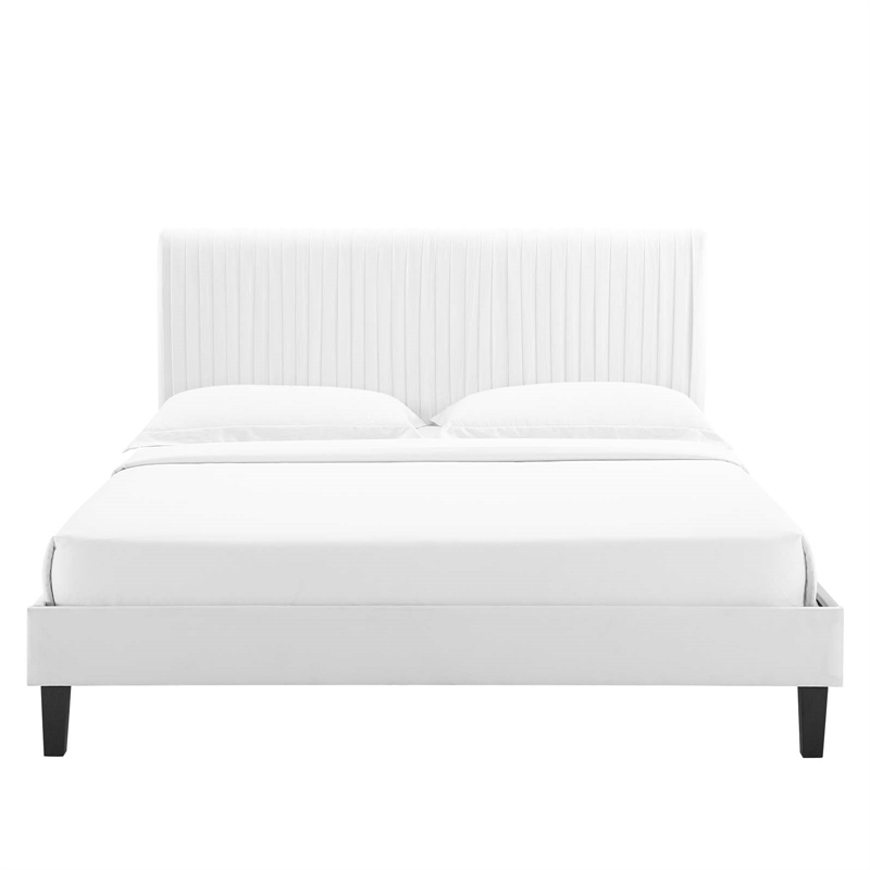 Modway Peyton Modern Performance Velvet Full Platform Bed in White