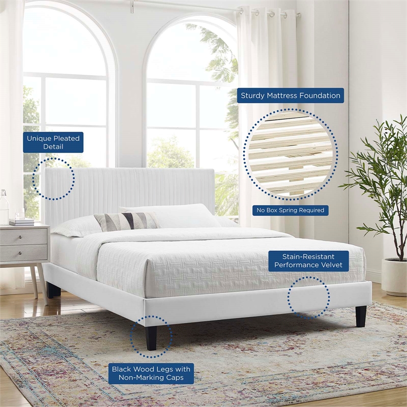 Modway Peyton Modern Performance Velvet Full Platform Bed in White