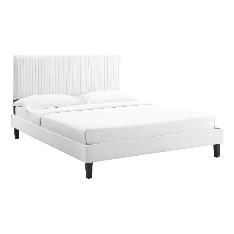 Modway Peyton Modern Performance Velvet Full Platform Bed in White