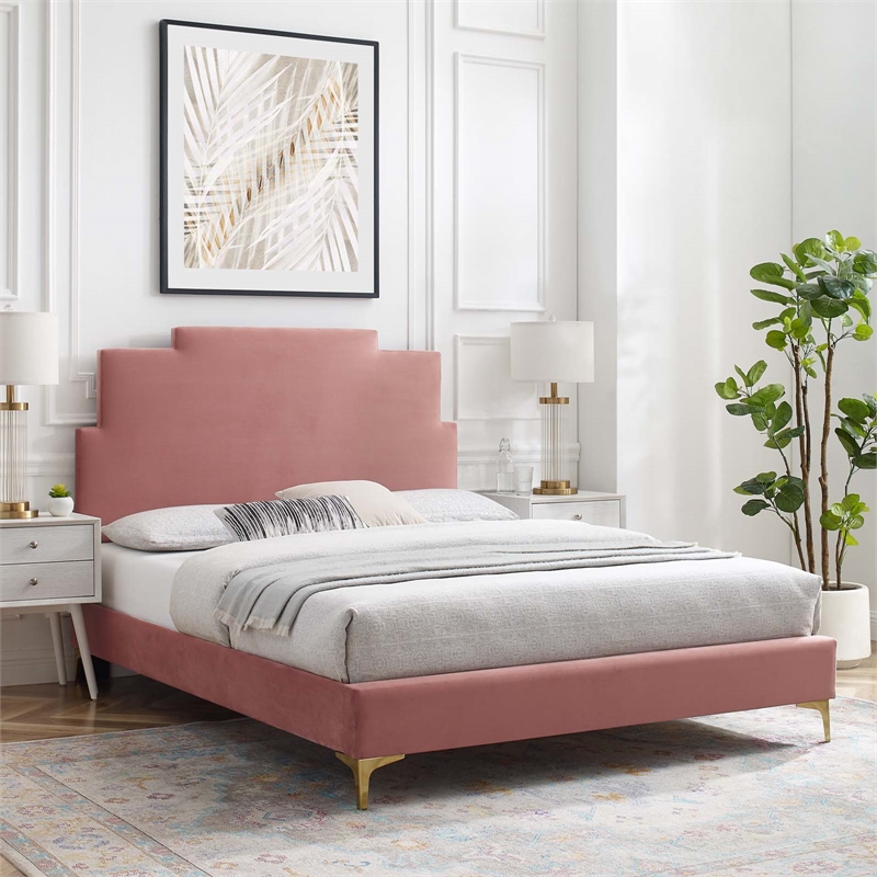 Modway Lindsey Modern Performance Velvet Twin Platform Bed - Dusty Rose Pink