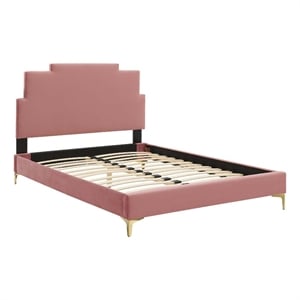 Modway Lindsey Modern Performance Velvet Twin Platform Bed - Dusty Rose Pink