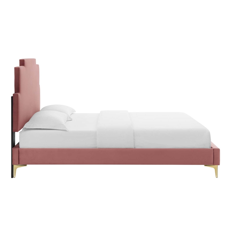 Modway Lindsey Modern Performance Velvet Twin Platform Bed - Dusty Rose Pink